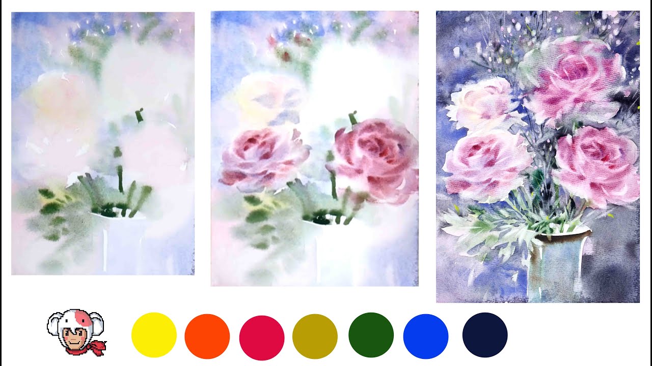 Demonstrate Pink Roses February 2025 Step by step watercolour