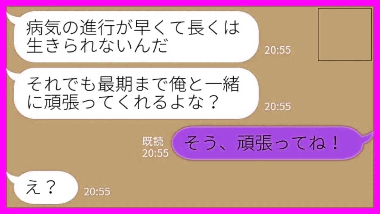【LINE】余命宣告された夫「俺は最後まで頑張りたい」私「そう、頑張ってね！」→病人の夫を嫁が薄情にも捨てた理由が……www