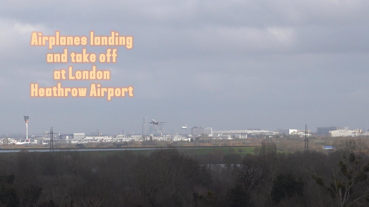 Planes landing and taking off at Heathrow Airport in a zoomed out view
