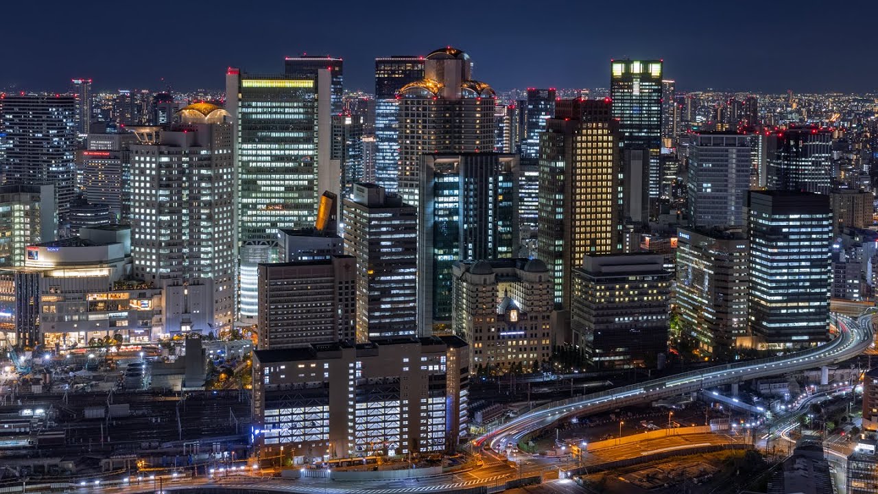 [4K] 梅田スカイビル 空中庭園展望台からの大阪夜景 Night View from Umeda Sky Building Kuchu Teien Observatory Osaka Japan