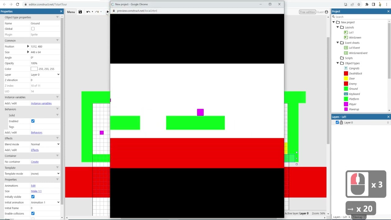 8 Construct 3 Making a platformer: Powerups, Double