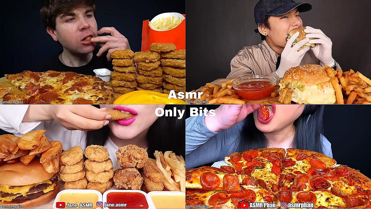 ASMR Cheese Pizza+Juicy Burger  Compilation//Compilation///no talking///Bites only////asmr Mukbang