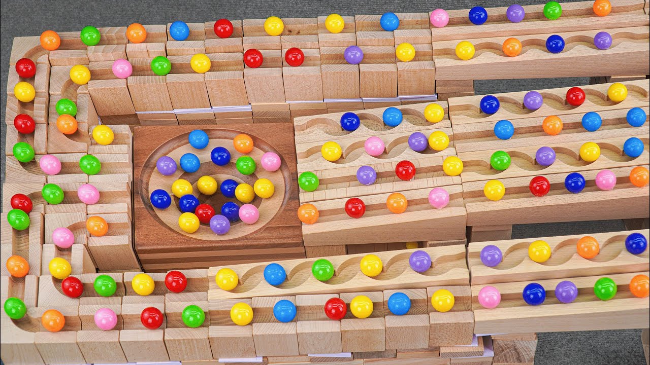 Marble Run ASMR ☆【Various wooden courses】HABA Wave Slope & Marble Pack Rail, Small pond