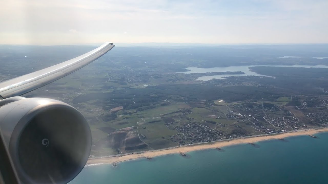 Turkish Boeing 777-300ER Startup, Taxi, and Afternoon Takeoff from Istanbul