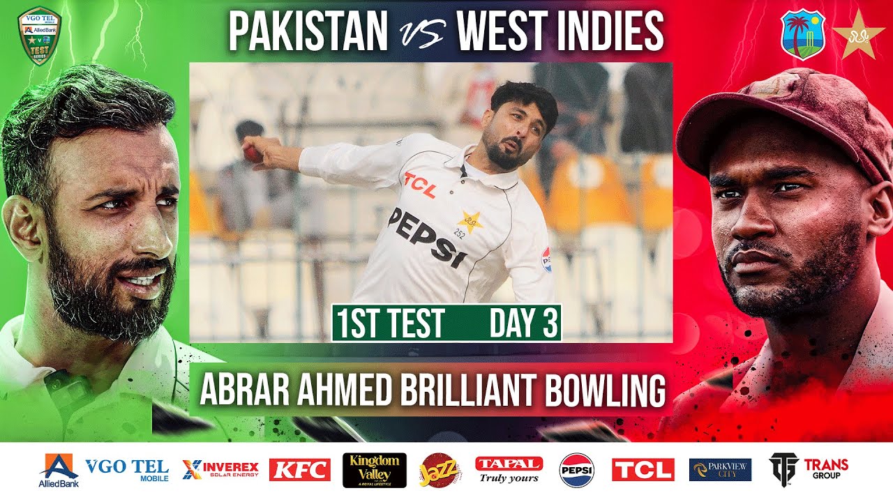 Abrar Ahmed Brilliant Bowling | Pakistan vs West Indies | 1st Test Day 3 | PCB | M2I1A