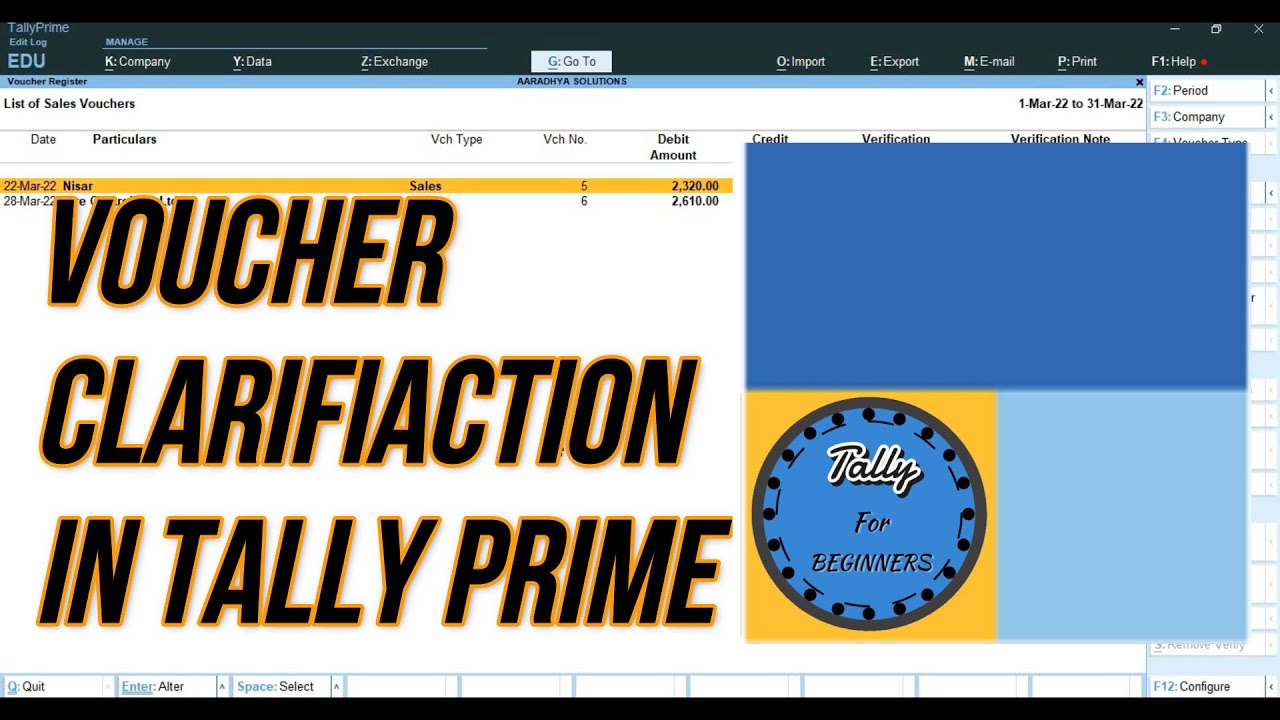 Voucher clarification In Tally Prime 2.1 Part-II || Tally For Beginners ||