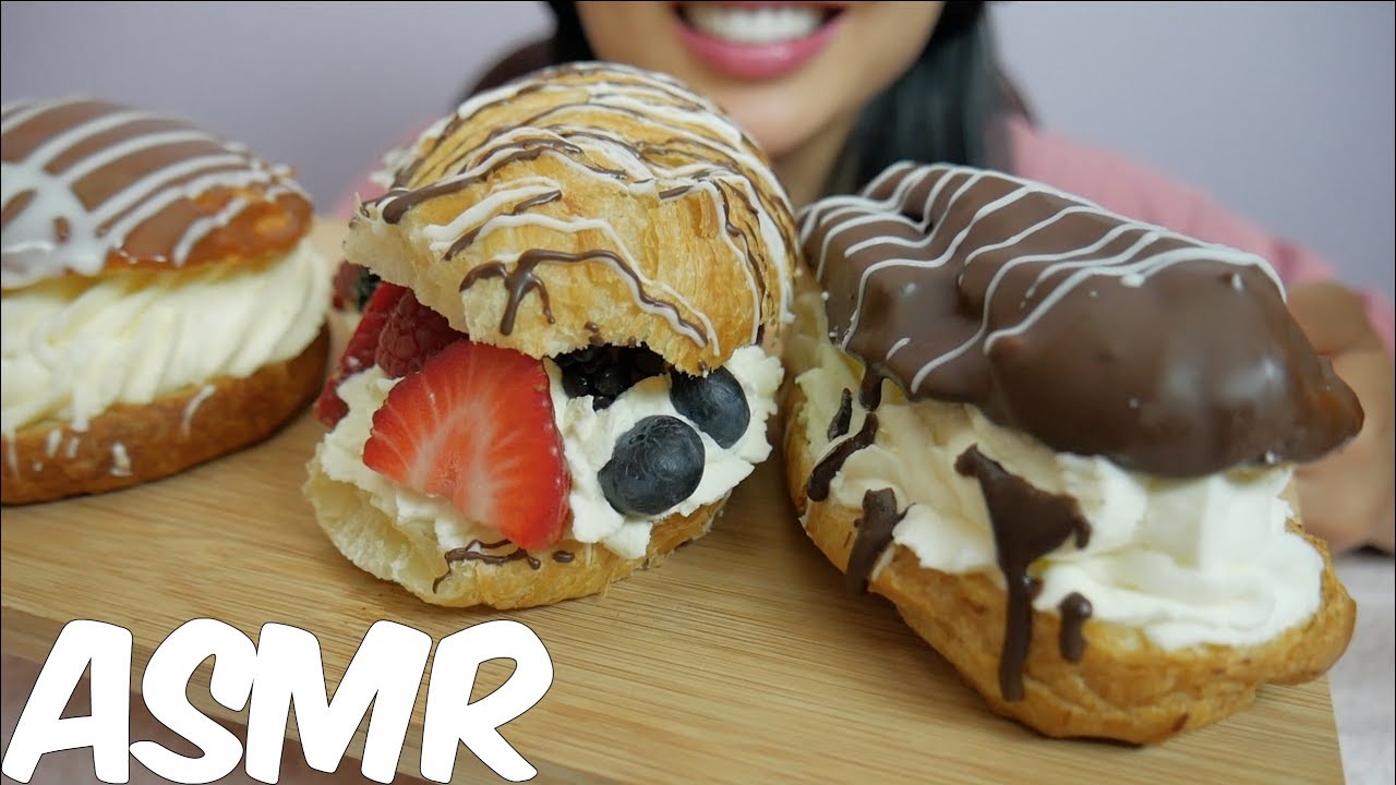 ASMR Cream Filled Fresh Fruits Donuts (SOFT EATING SOUNDS) | SAS-ASMR