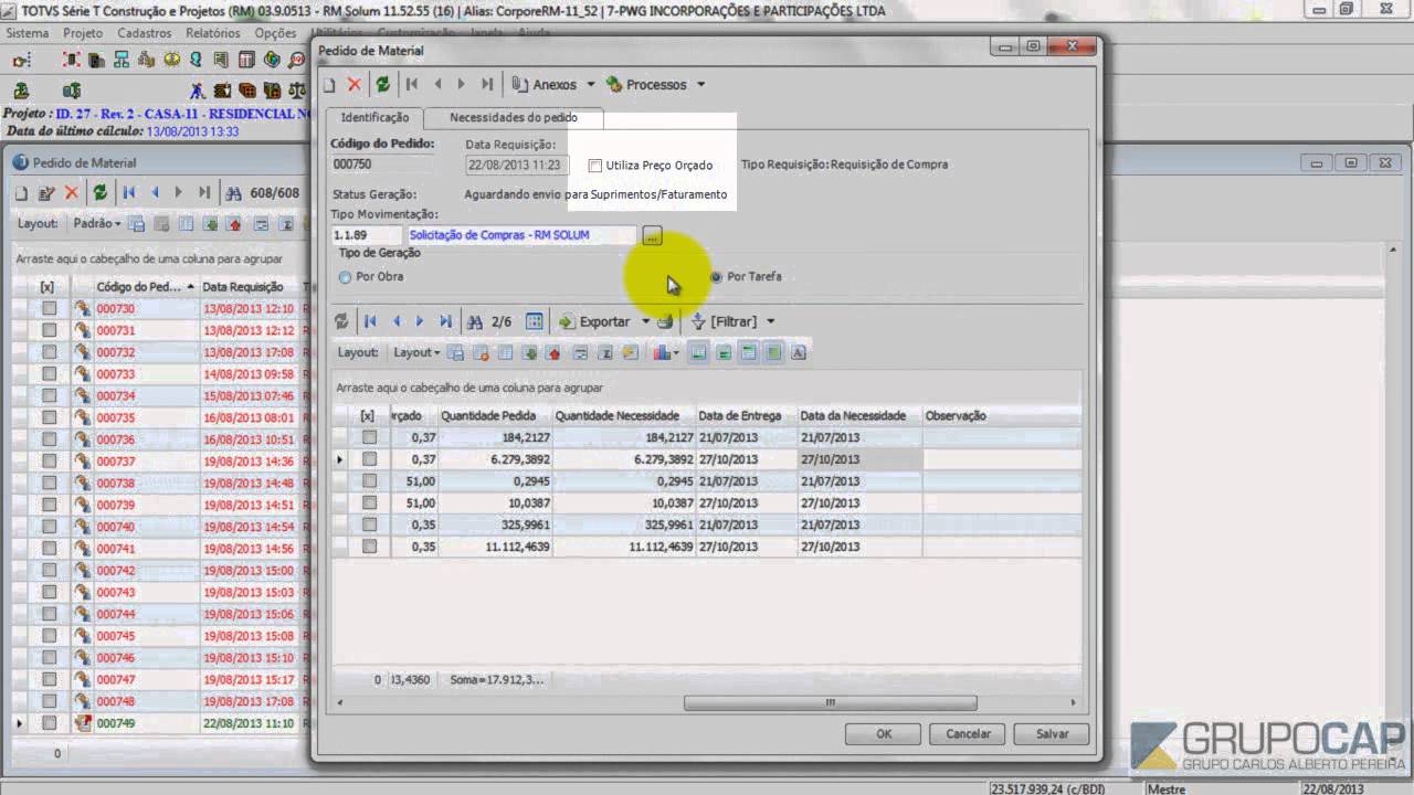 Treinamento SOLUM  -  PEDIDO DE MATERIAIS