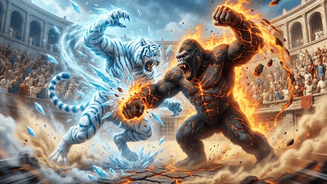Monster Arena: Assassin Lava Kong vs. Legendary Frost Tiger (Fire vs. Ice Battle)
