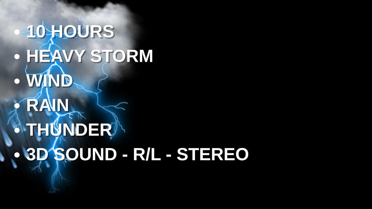 10 Hours Powerful Storm Sounds | Black Screen | Heavy Rain | 3D Stereo Ambience for Sleep & Study