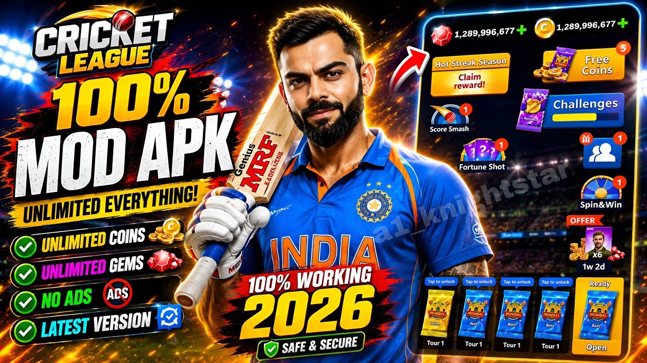 💯 Working🤑Cricket League Mod+Hack apk Unlimited Money 💰 gems💎 Unlocked All Players Free Purchases🛍️