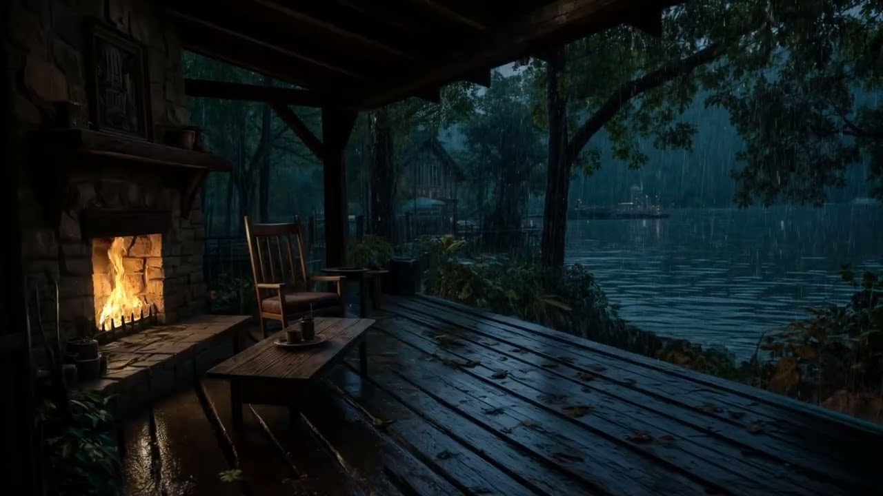 🌧️ Rain on Rustic Cabin Porch &ndash; Serene Lake Breeze & Nature Sounds for Mindful Rest