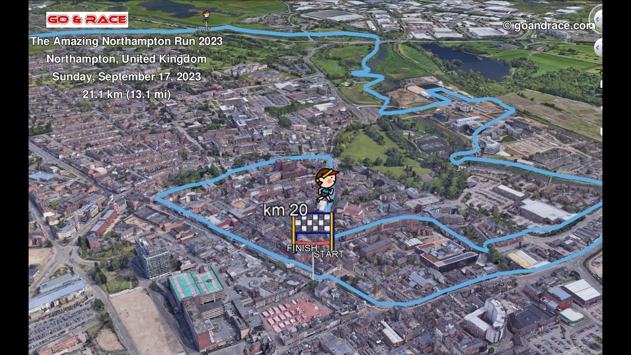 The Amazing Northampton Run 2023: fly over the half-marathon 3D course map!