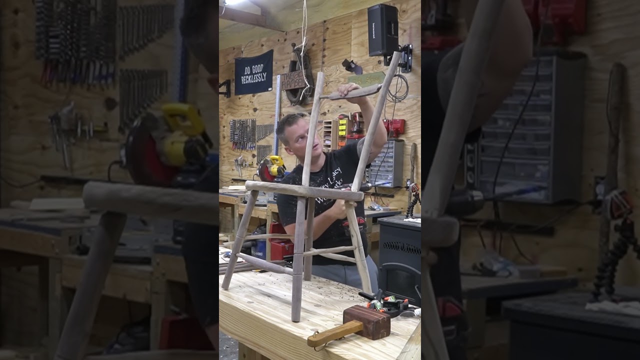 Make a Chair from a LOG - Fitting Spindles - Check out FULL video! #chairbuilding #woodworking
