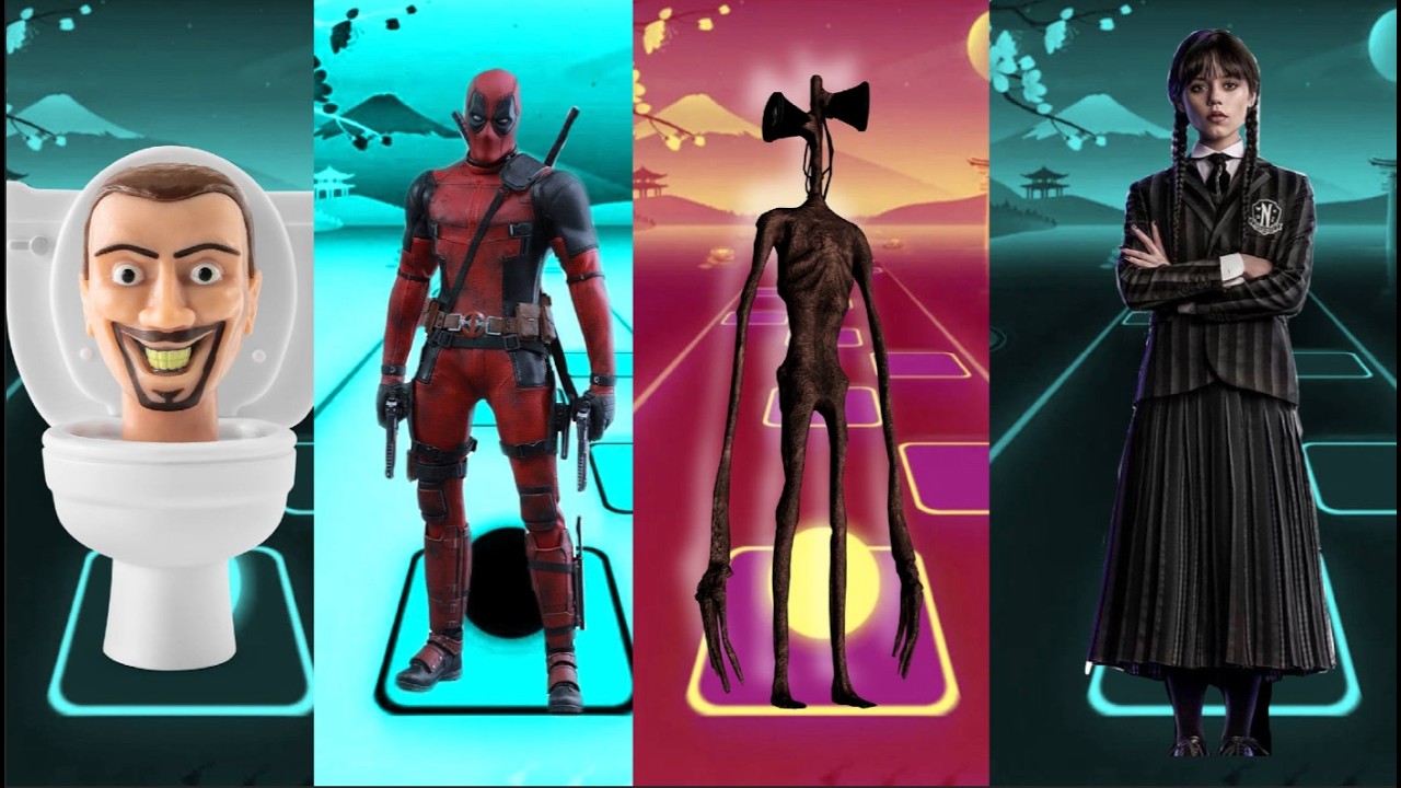 Skibidi Toilet vs Deadpool vs Siren Head vs Wednesday - Tiles Hop Media