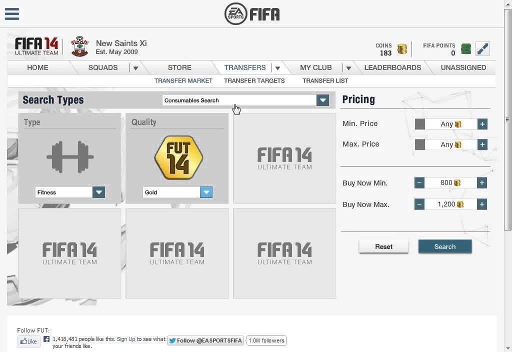 FIFA 14 ULTIMATE TEAM Consumables trading