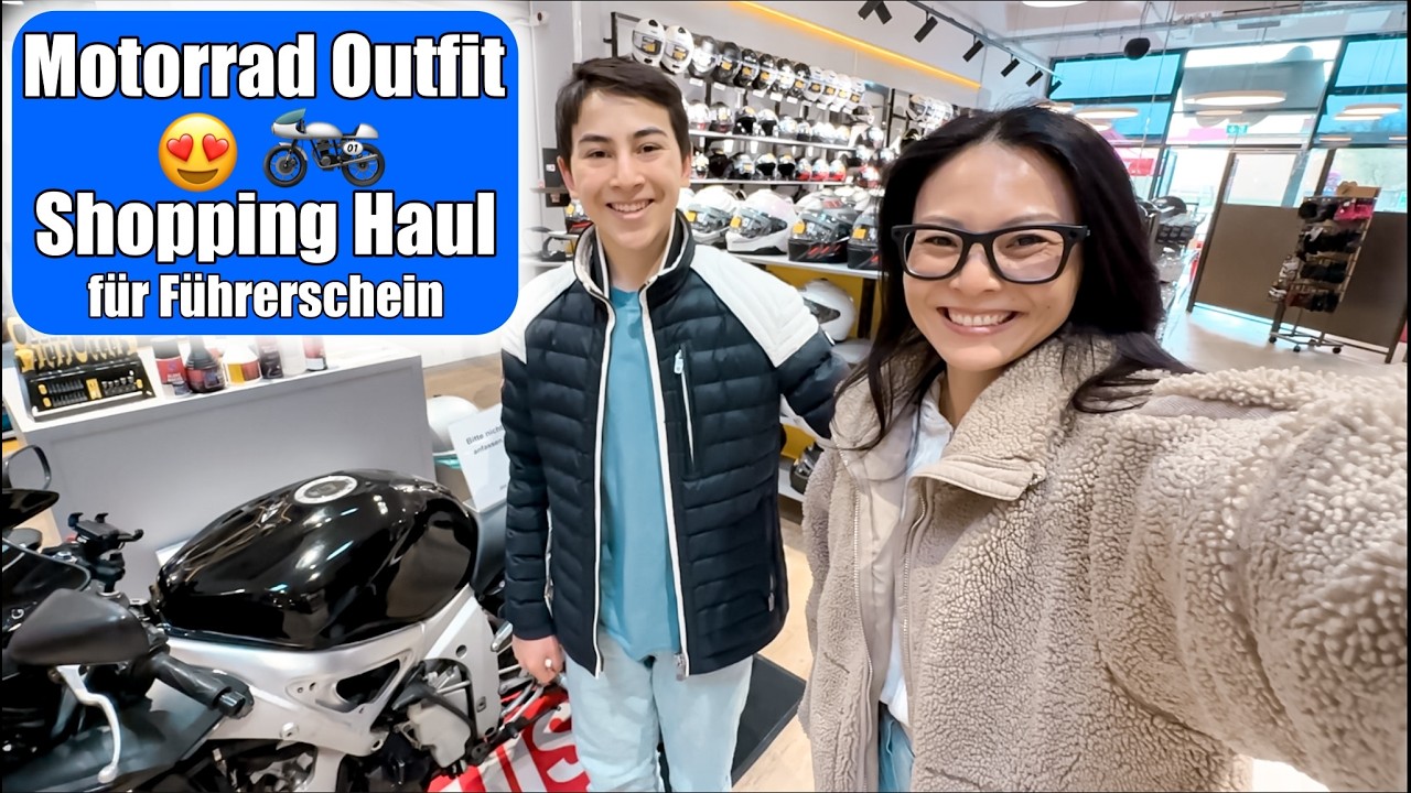 Motorrad Ausstattung Shopping mit Johann 😍🏍️ F&uuml;hrerschein Fahrstunden Outfit | Mamiseelen