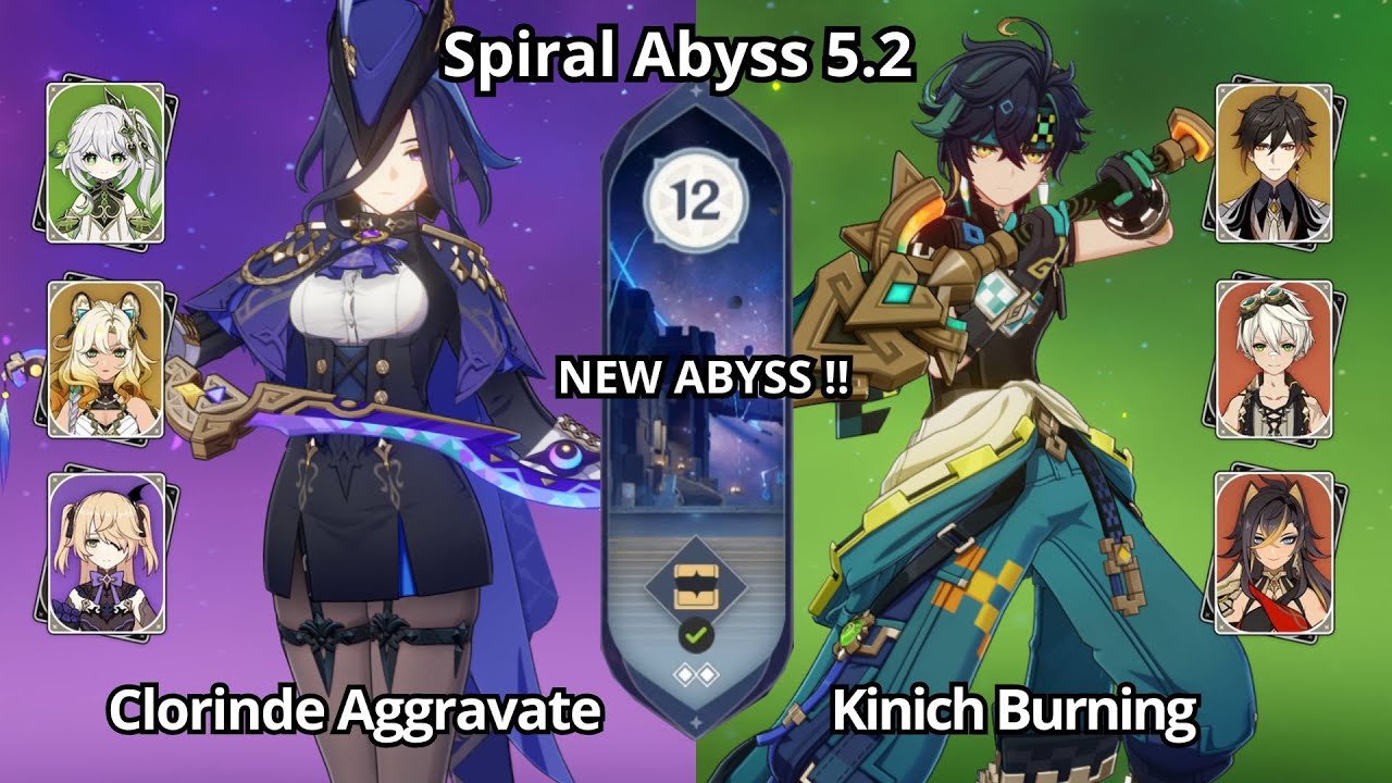 NEW ABYSS !! C0 Clorinde Aggravate & C0 Kinich Burning - Spiral Abyss 5.2 Floor 12 Genshin Impact