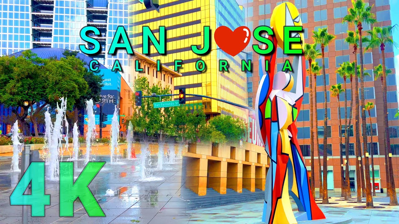 San Jose Downtown Walk on a Rainy Day, California USA 4K - UHD