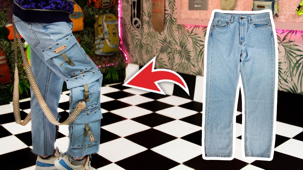Upcycle Project: Denim Pants 👖 to Cargo Pants + Straps! ✂️ (EASY PROJECT)