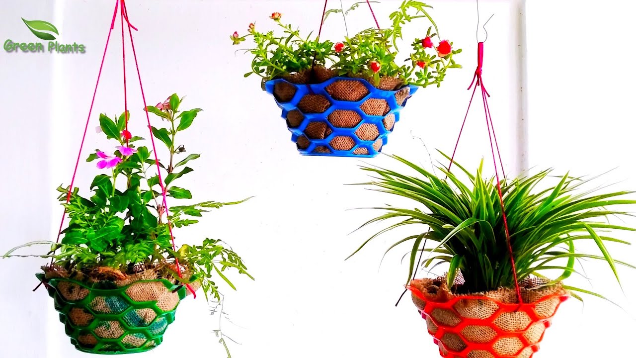 How to Make Hanging Basket at Home | Beautiful Hanging Basket Idea//GREEN PLANTS
