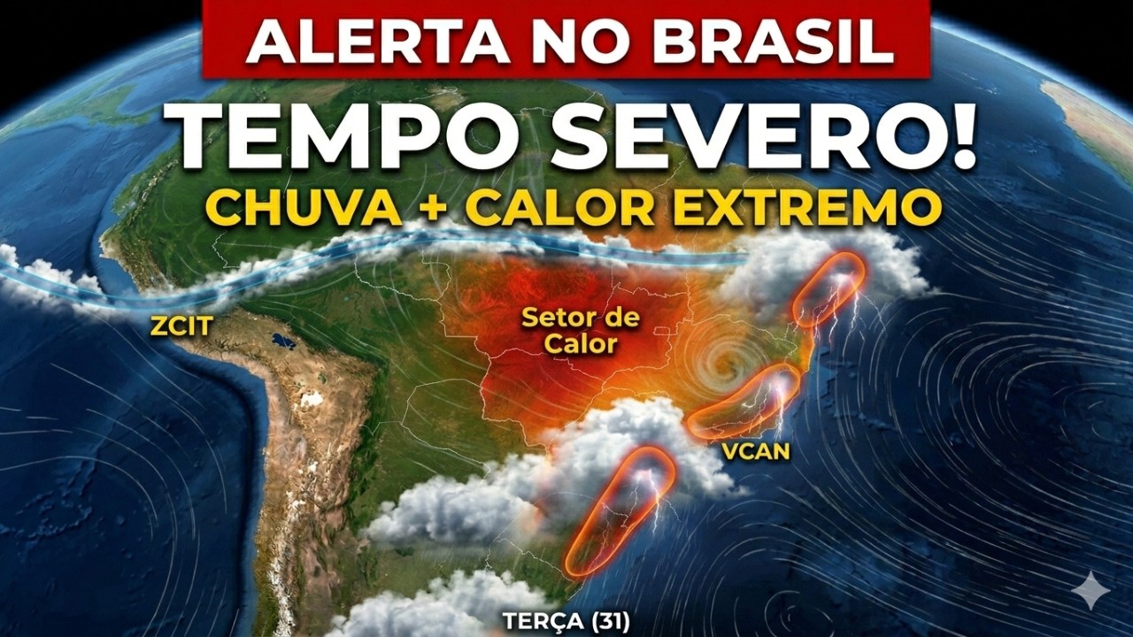 🚨 ALERTA NO BRASIL! Tempestades, granizo e calor extremo nesta ter&ccedil;a (31/03)