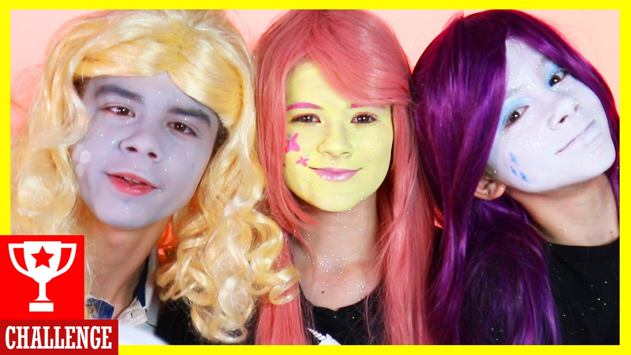 MY LITTLE PONY FACE PAINT MAKEUP CHALLENGE!  Fluttershy vs Rarity vs Derpy  | KITTIESMAMA