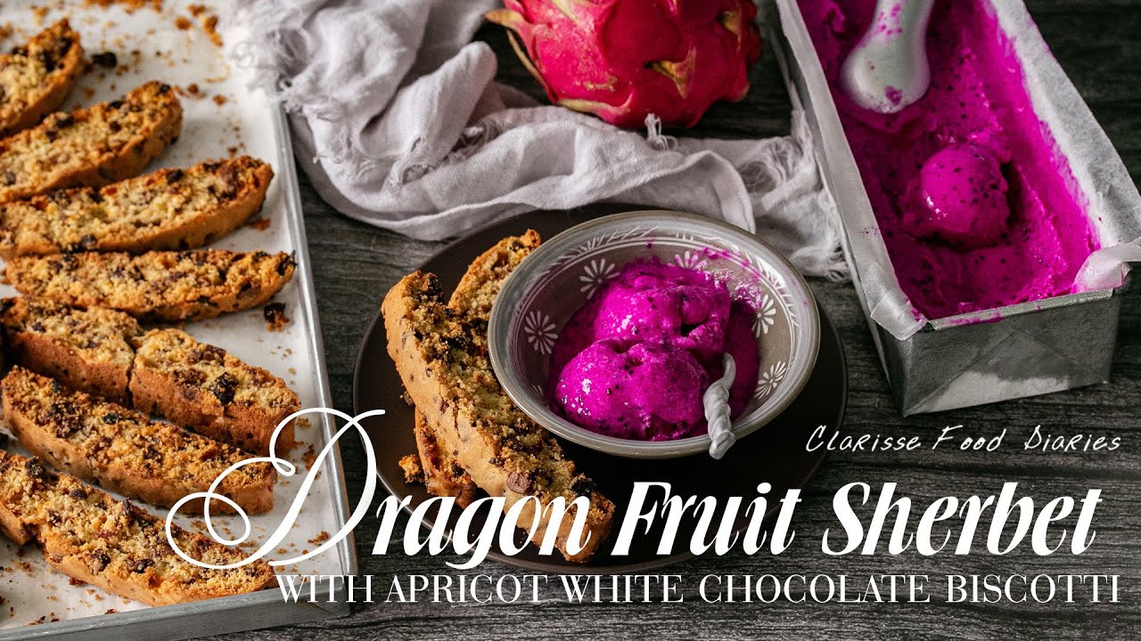 D is for Dragon Fruit Sherbet + Apricot, Chocolate, Lemon Biscotti