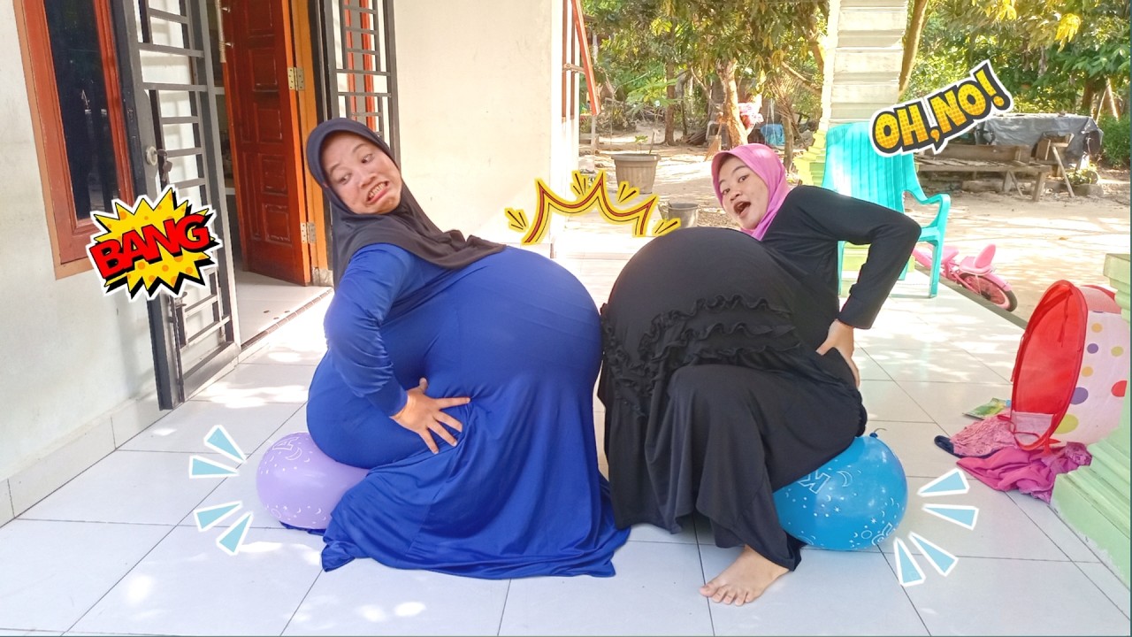Drama Dinda,,!! Ibu hamil duduki balon sambil laga perut