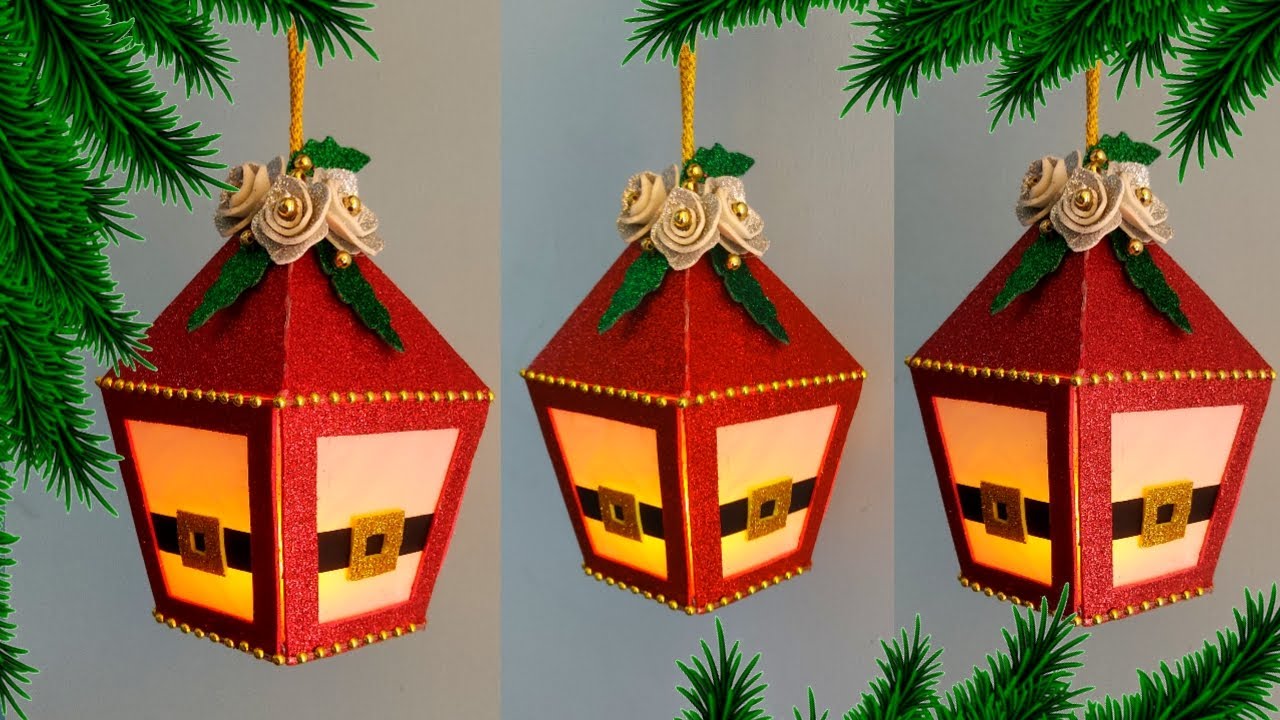 DIY Christmas lantern from glitter foam sheet/christmas decoration ideas/tea light candle holder diy