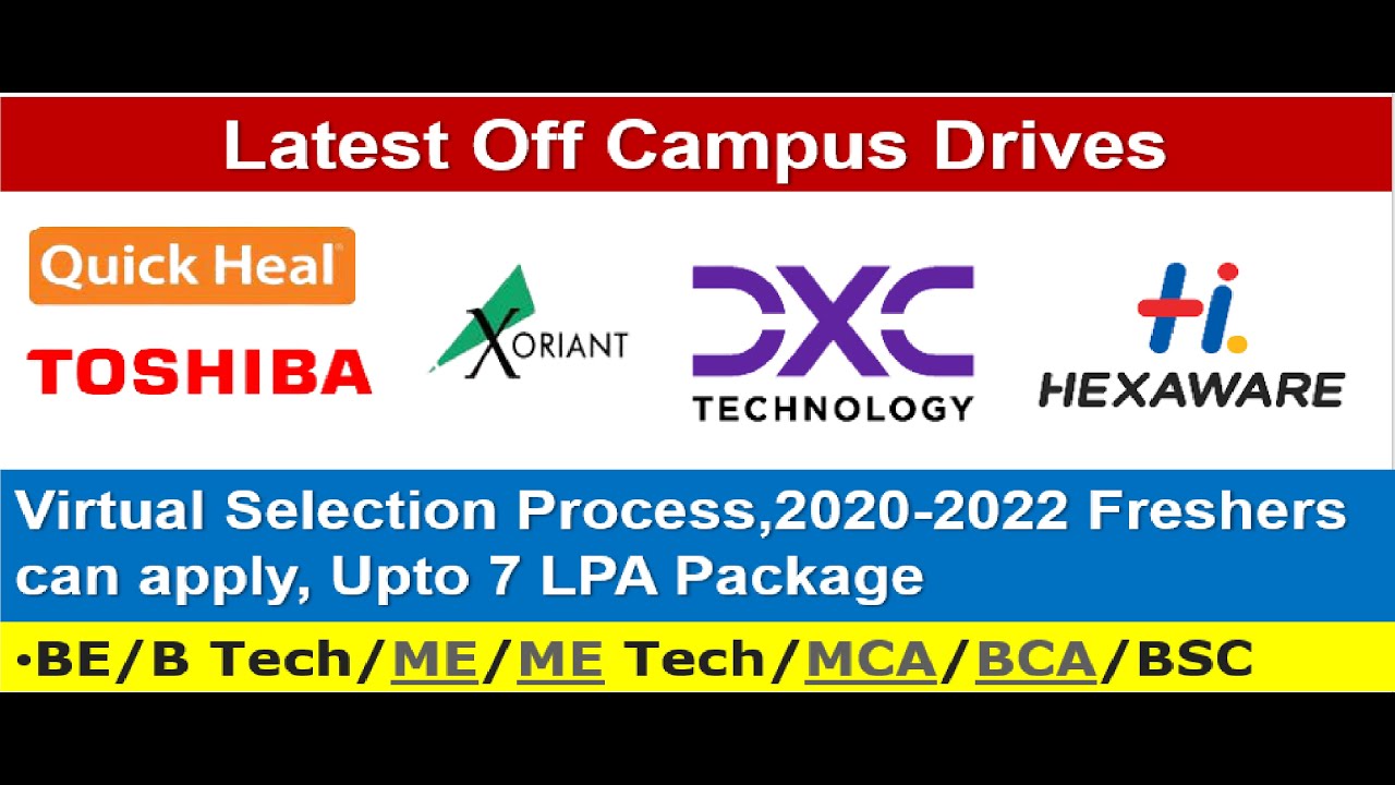 Hexaware|Toshiba|Xoriant|QuickHeal off campus drive|Jobs for Freshers|B.E,B.Tech,ME,MTech,BCA,BSC