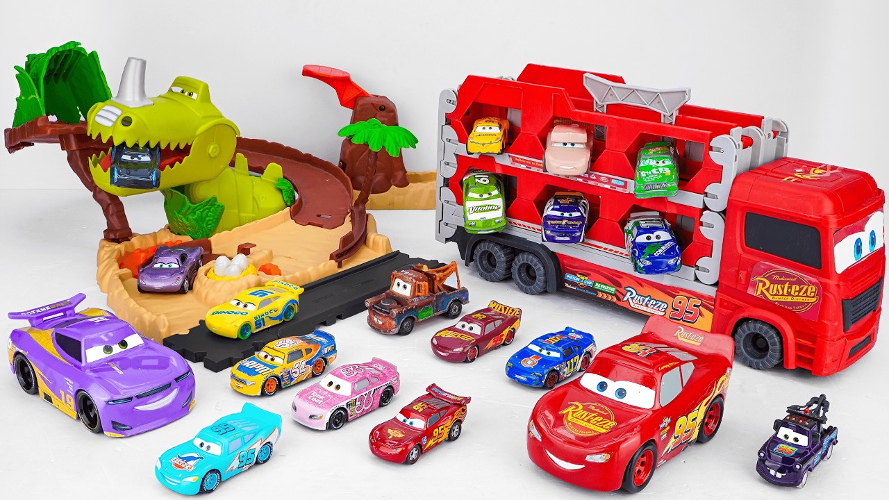 Disney Pixar Cars Unboxing Review | Disney Pixar Cars Mack Mini Racers Hauler & Dino Playground!