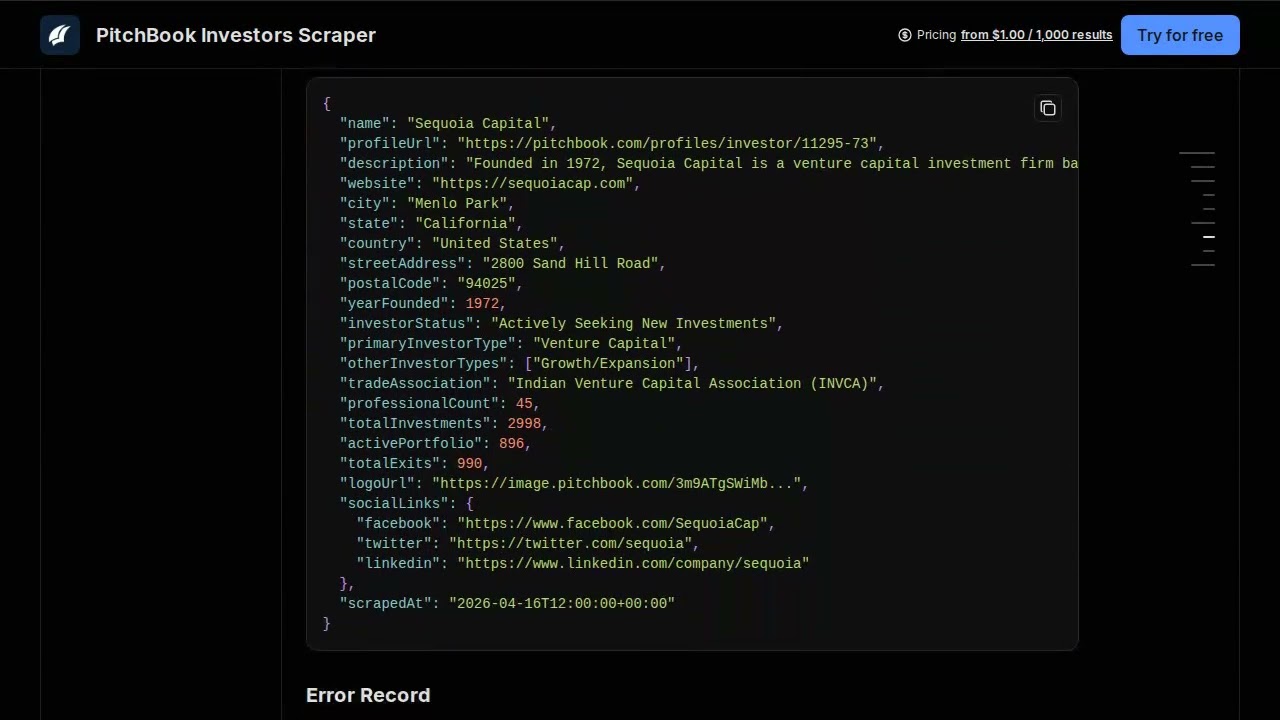 PitchBook Investors Scraper &mdash; Apify Actor Walkthrough