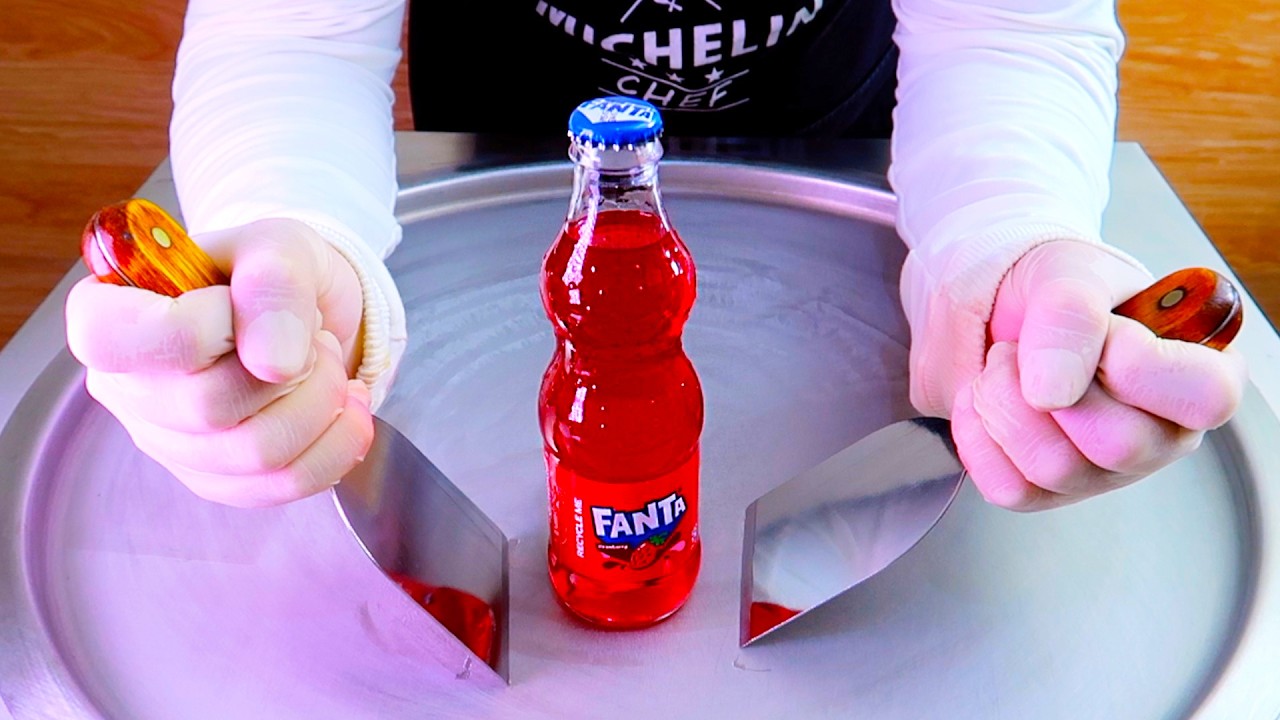 Fanta Strawberry ice cream rolls street food - ايس كريم رول فانتا فراولة