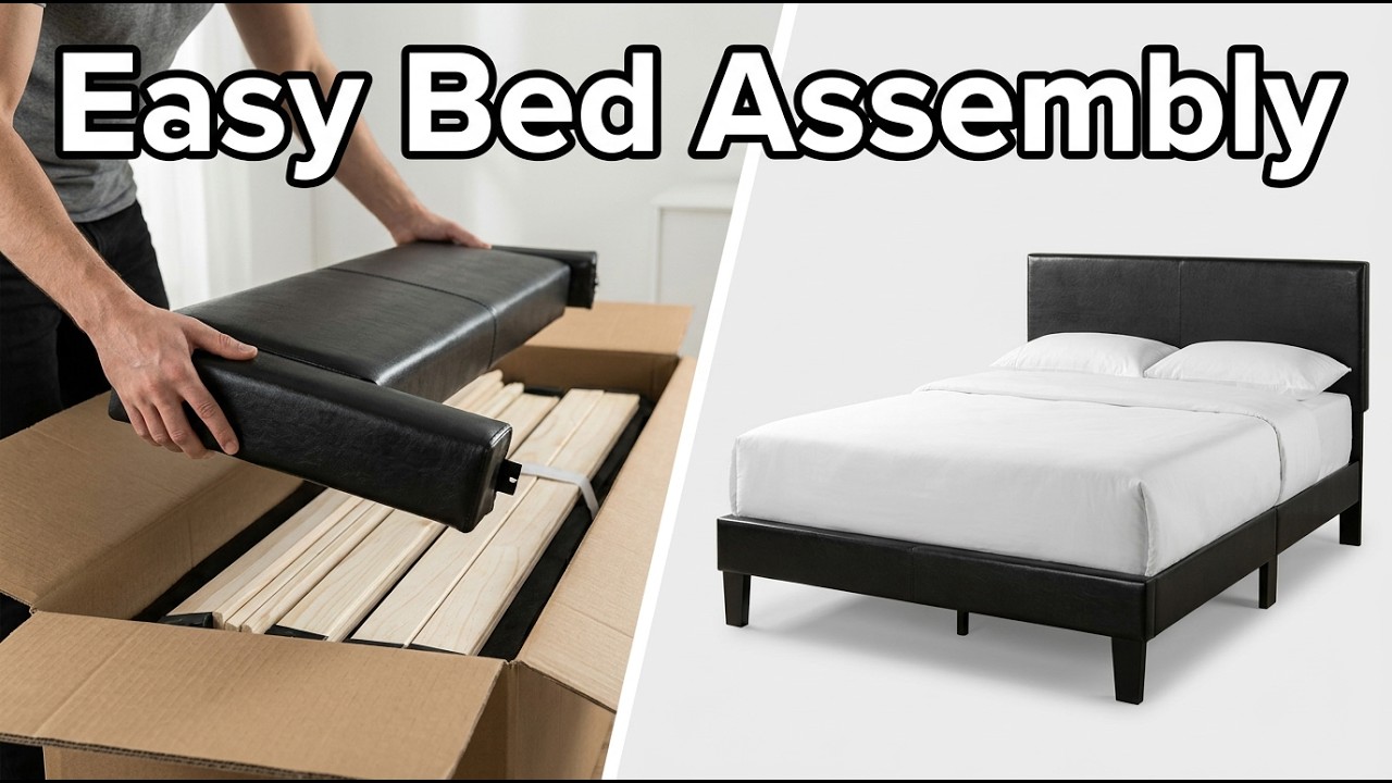 How to assemble the Zinus Deluxe Faux Leather Upholstered Platform Bed with Wooden Slats