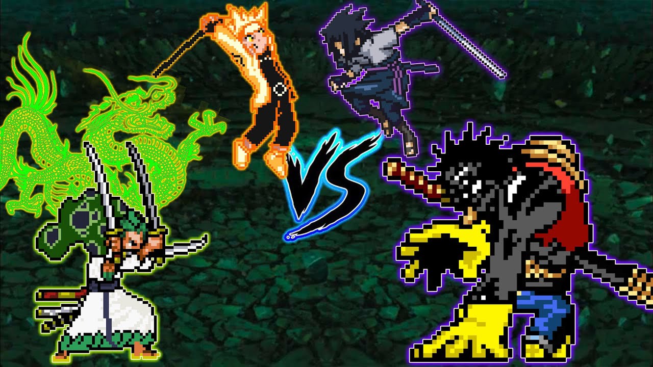 💀NARUTO ASHURA OP & WANO ZORO OP V.2 VS NIGHTMARE LUFFY GOLD HAKI OP V.2 & SASUKE RINNEGAN OP