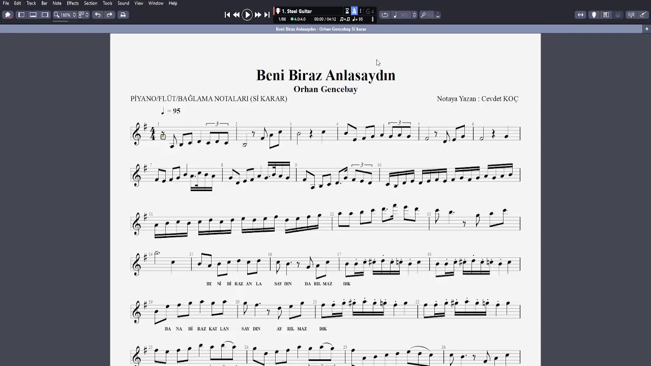 Beni Biraz Anlasaydın  - Orhan Gencebay NOTA SOLFEJ