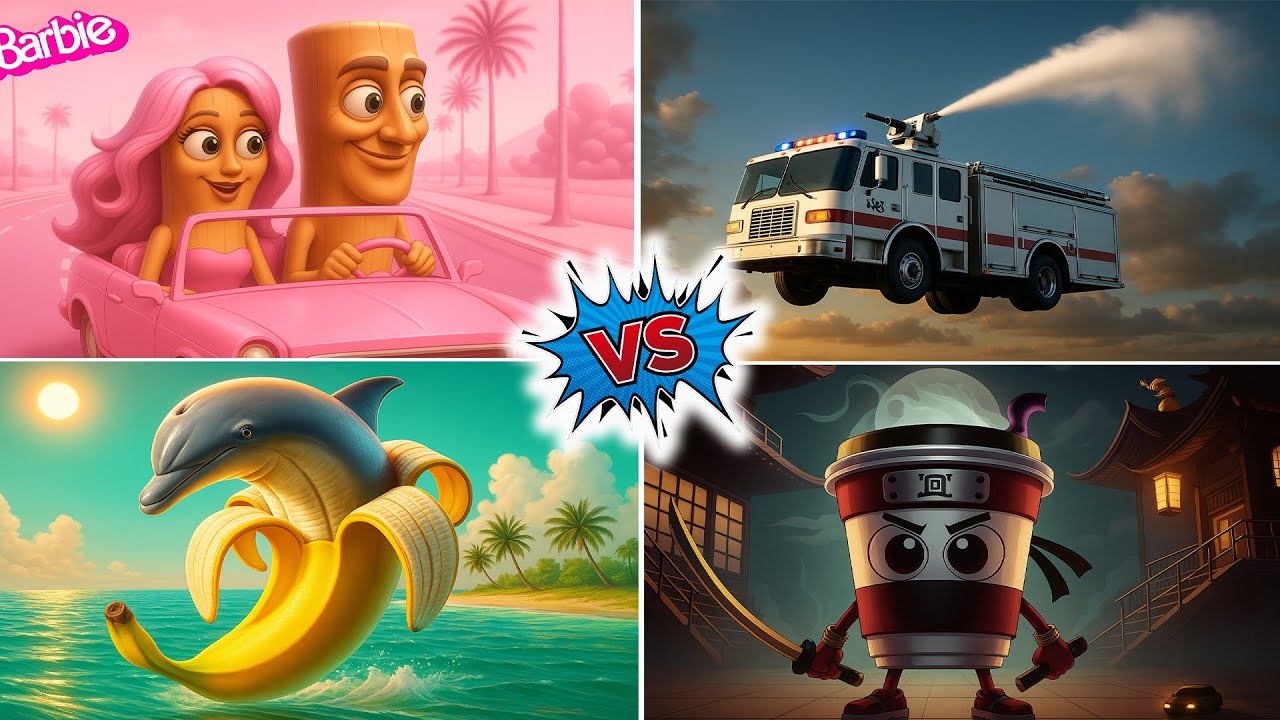BRAINROT BARBIE 🆚ASSASINO🆚BANANITA DOLPHINITA 🆚 BRAINROT EXTINCTION FIRE TRUCK