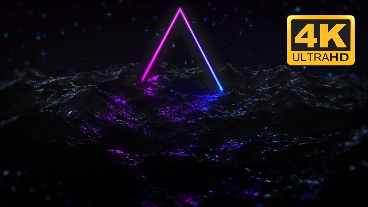 Glowing Purple Neon Triangle 4K Ultra HD - Realistic water