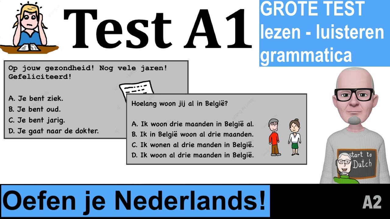 NT2 Grote TEST A1 niveau NEDERLANDS LEREN 📗 Grammatica luisteren lezen 👨🏻‍🎓 examen TAALTEST 1.1 Quiz