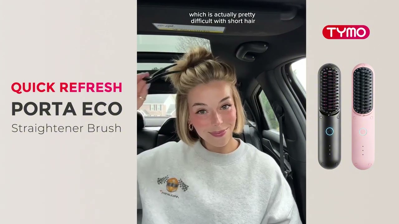 TYMO Cordless Hair Straightener Brush - Porta ECO Portable Straightening Brush for Travel, Mini Hot