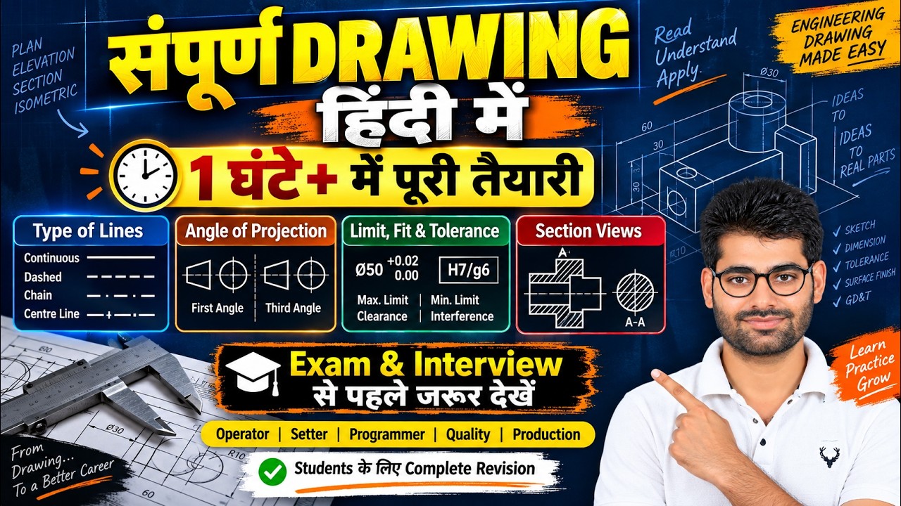 Complete Engineering Drawing in Hindi | Practical Drawings के साथ | Exam + Interview + CNC Industry