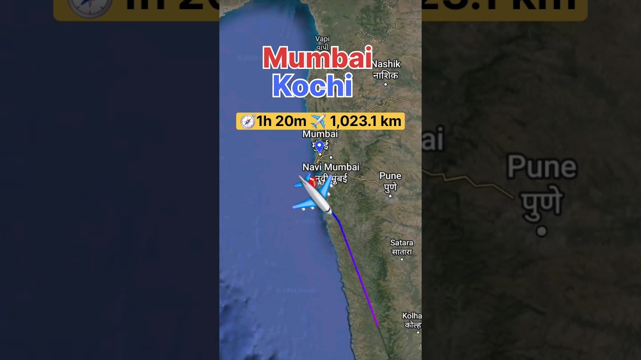 Mumbai to Kochi flight Route #googleearth #vueling #airplane #map #airways