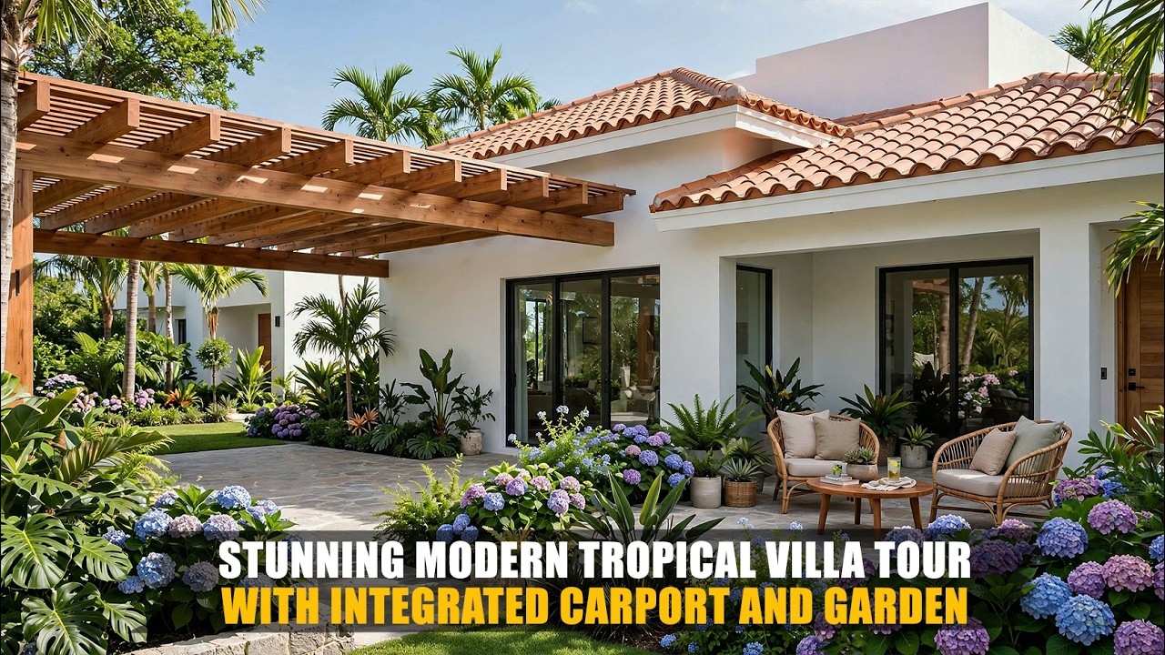 Small Modern Tropical Villa House Tour with Integrated Carport and Hydrangea Garden
