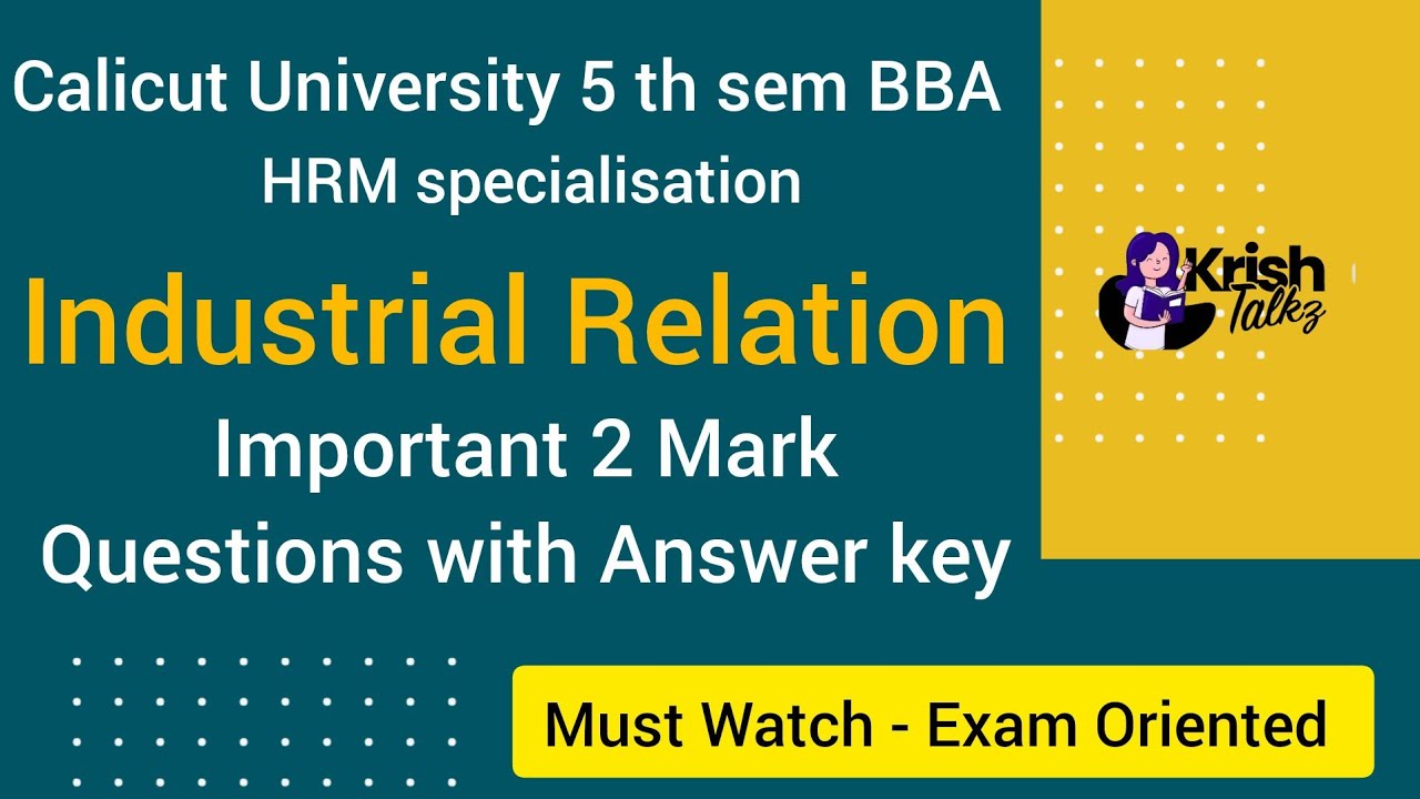 5th sem BBA Industrial Relation |Important 2 mark questions with Answer key | Must watch|