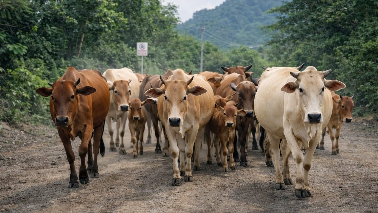 herding activity of cute cows walking in the afternoon cow sound cow Moo