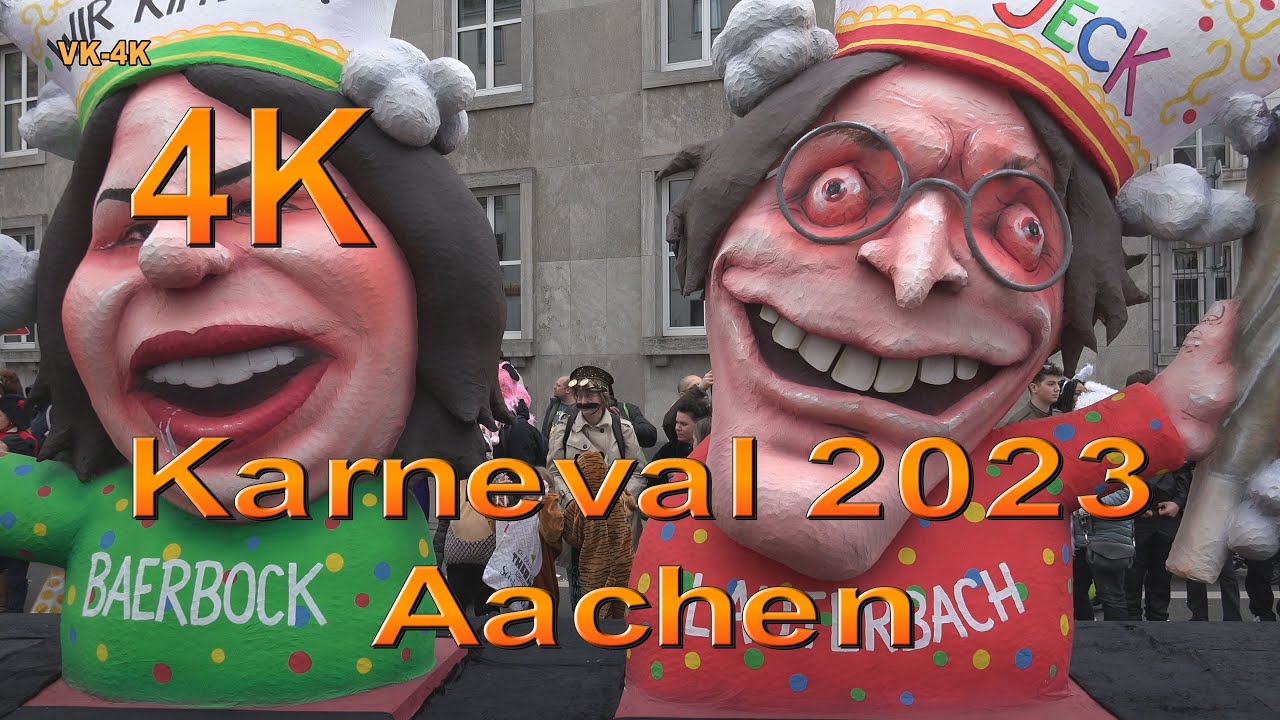 Karneval 2023 in Aachen. Rosenmontagszug - Öcher Karnevalszug in Video 4k Ultra HD