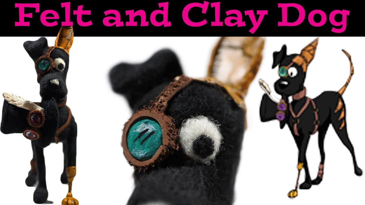 Lord Squiffy Needle felt and polymer clay steampunk dog