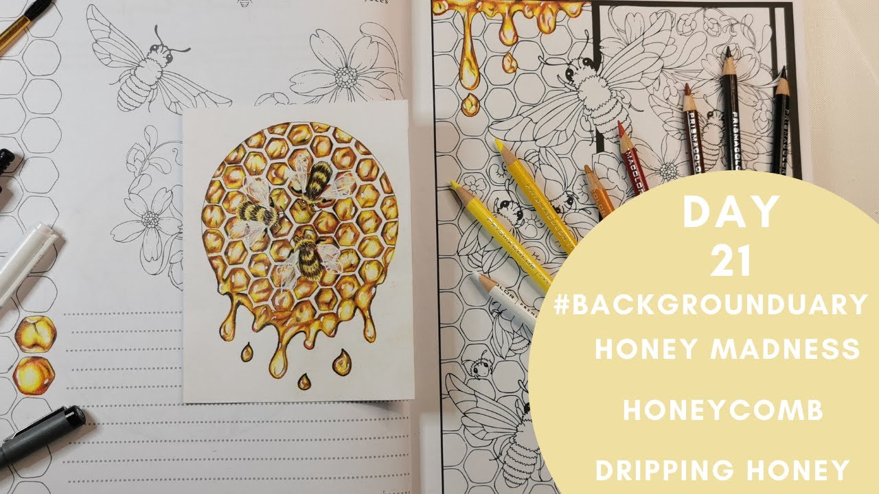 HONEYCOMB BEE HIVE | DAY 21  #BACKGROUNDUARY | HOW TO COLOUR HONEY | PRISMA COLOR PENCILS