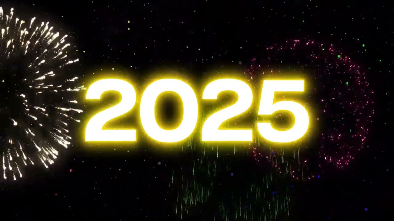 Contagem regressiva de ano novo de 2025 | 1 minuto e Fogos de artifício
